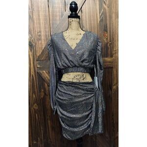 Rosevelvet Black Sequin 2Pc Skirt & Blouse Top Womens Dress Sz L